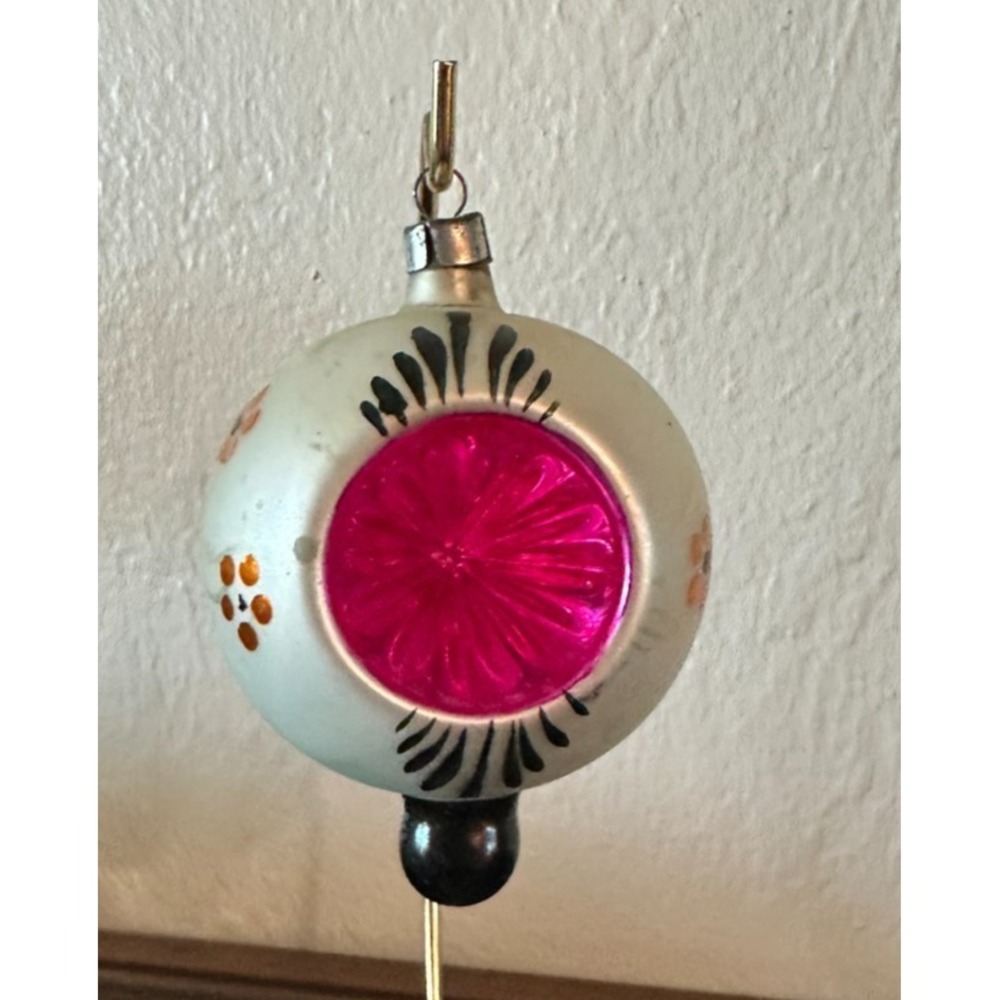 German Blown Mercury Glass Pink Double Indents Drop Ball Xmas Ornament 3.5 GLOWS